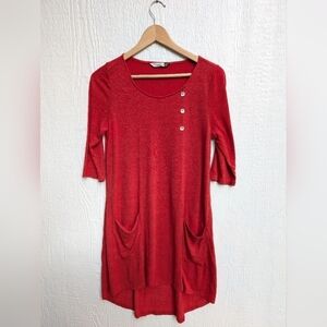 Chalet et Ceci Orange 3/4 Sleeve Stretchy Asymmetrical Tunic Top Size XS